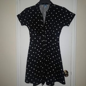 Polka Dot Black White Button Down Dress Collar